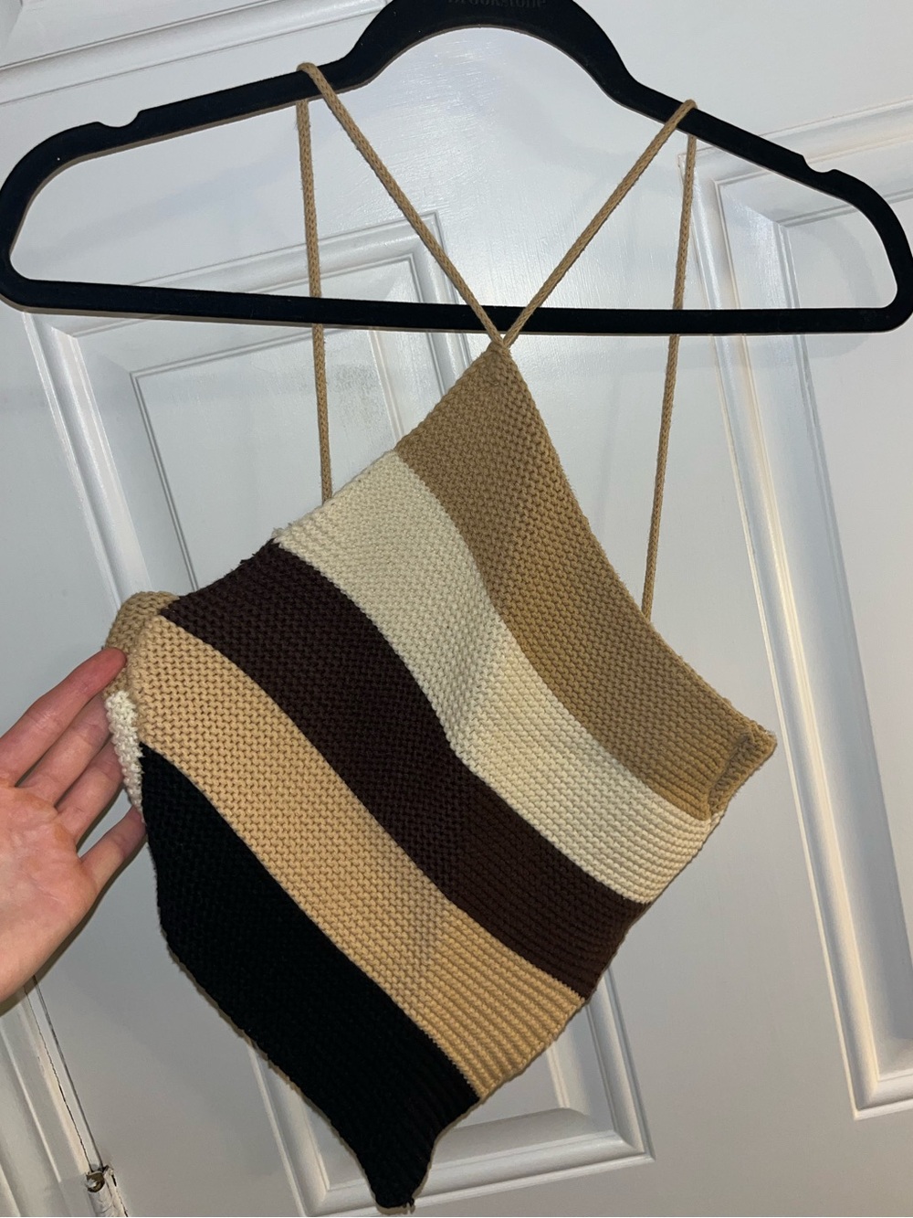 Striped Knit Spaghetti Strap Crop Top - Neutral Multi